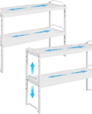 4 Pack Kitchen Cabinet Shelves Organizers, Kitchen Counter Storage Shelf Spice Rack, Expandable Length, Adjustable Height, Stackable, Sturdy 30LBS Bearing, Small Cupboard Tabletop Organizer Shelf Rack