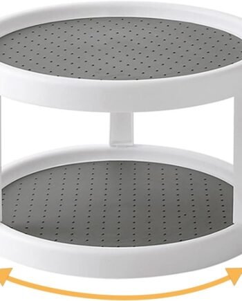 Lazy Susan Organizer, 2 Tier Non Skid Spice Rack Turntable,360 Degree Rotating Seasoning Organizer, 10-Inch Spinning Organizer for Pantry Cabinet, Kitchen, Countertop, Vanity Display Stand
