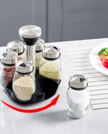 Rotating Spice Rack with 6 pcs Jars Set, Revolving Spice Organizer, Glass Seasoning Jar Household Multi-Functional Rotating Storage box