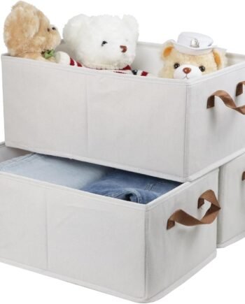 Pack of 3 Large Capacity Storage Bins Closet Organizer System, Sturdy Foldable Storage Boxes for Organizing Clothing, Sheets, Toys, Books - Shelf Organizer Shelves Basket Storage Bin