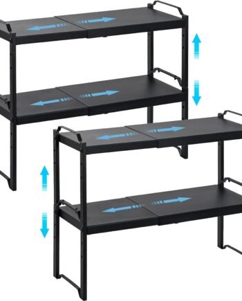 4 Pack Kitchen Cabinet Shelves Organizers, Kitchen Counter Storage Shelf Spice Rack, Expandable Length, Adjustable Height, Stackable, Sturdy 30LBS Bearing, Small Cupboard Tabletop Organizer Shelf Rack