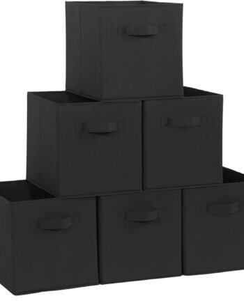 Storage Cubes, 11 Inch Durable 6 Pack Fabric Foldable Collapsible Bins with Handles for Organization, Closet, Shelves, Offices, Toys, Black