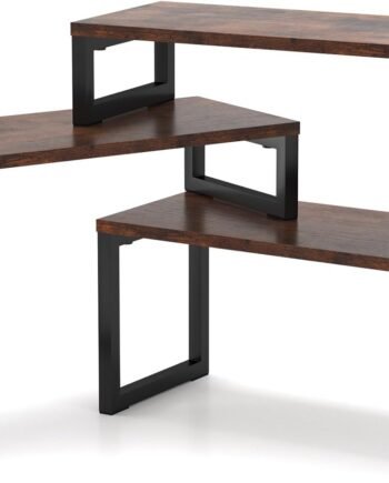 Desk Shelf, 3 Tier Desk Shelves for Top of Desk, Adjustable Shape Desktop Organizer Shelf for Storage, Office Supplies, Rustic Brown