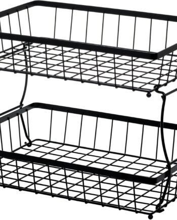 2 Tier Steel Basket, Standing Storage Rack Ideas for Fruits, Vegetables, Bread, etc. (14-inch)