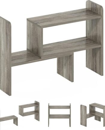 Classic Desktop Organizer Storage Rack Adjustable Free Style Rotation Display Bookshelf, French Oak 6.7D x 23.7W x 15.67H in