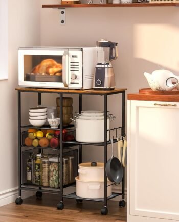Rolling Microwave Cart with Storage, Microwave Stand with Drawers, Kitchen Storage Rack On Wheels, Kitchen Storage Cart Shelves Organizer Used As Bakers Rack Coffee Bar Station Kitchen Island Cart