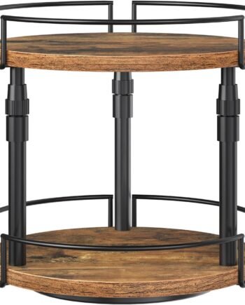 Lazy Susan Organizer Spice Rack, 2-Tier Height Adjustable Rotating Lazy Turntable Spice Organizer, for Kitchen Countertop and Cabinet, Rustic Brown BF05TL01