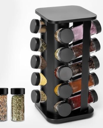 Rotating Spice Rack, Rotatable Spice Rack with Jars, Compact Stainless Steel Space Organizer (Large, Piece, 20)