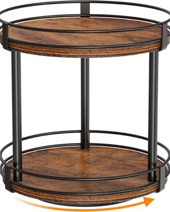 Rotating Spice Rack, 2 Tier Lazy Susan Organizer, Wood Kitchen Countertop Organizer, Brown Lazy Susan Turntable for Cabinet, 10.2" x 10.2" x 10.4"