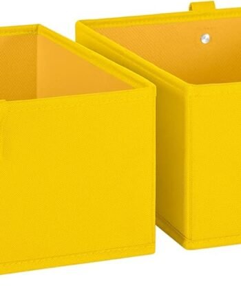 Kids 2pc Folding Storage Bins Set - 10.5” Bin Organizer with Handles - Yellow Closet Organizers & Storage for Toys, Games, Shoes - Foldable Cube Storage Organizer Bins for Playroom, Nursery