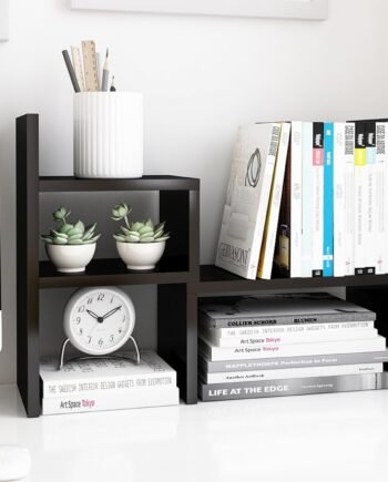 Desktop Organizer Office Storage Rack Adjustable Wood Display Shelf, Birthday Gifts Toy Home Decor Free Style Rotation Display True Natural Stand Shelf (Black)