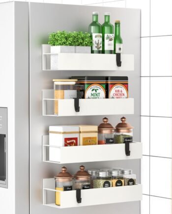 4 Pack Magnetic Spice Storage Rack Organizer for Refrigerator and Oven, Cream White Fridge Organizers and Storage