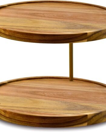 10" Two-Tier Acacia Wood Lazy Susan Organizer Kitchen Turntable for Cabinet Pantry Table Organization