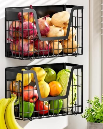 2 Set Magnetic Shelf for Fridge, Potato & Onion Storage Bins, Magnetic Fruit Basket for Refrigerator Pantry Kitchen Counter Laundry, Magnetic Fridge Organizer Spice Snacks Magnet Fridge Shelf