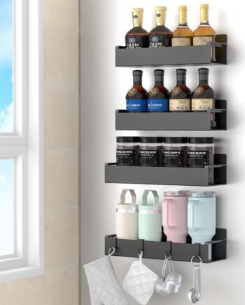 4 Pack Magnetic Spice Rack Organizer for Refrigerator and Oven, Black Fridge Organizers and Storage for Kitchen