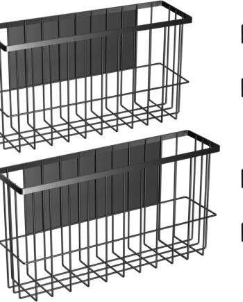 2 Pack Magnetic Wire Storage Baskets, Metal Strong Magnet Hanging Wire Storage Basket Organizer Holder, Magnetic Storage Bin Box Containers for Refrigerator/Whiteboard Classroom/Fridge /Locker