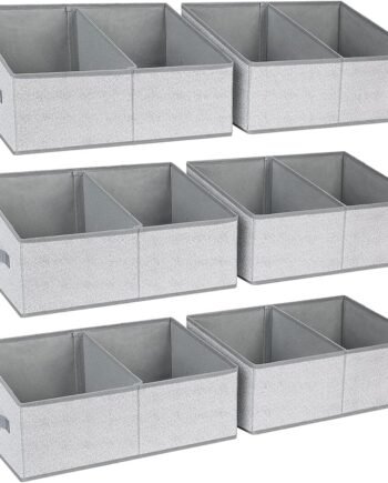 Large Closet Shelf Organizer Bins 6 Packs with Handles and Divider, Fabric Trapezoid Storage Baskets, Foldable Clothes Containers Box for Shelf, Towel, Book, Toy, Purse, Hats, Grey