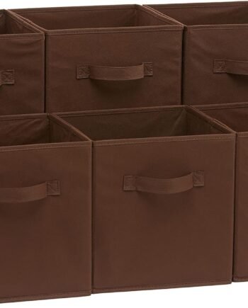 Cube Organizer Storage Bins Handles, Collapsible Fabric, Pack of 6, 10.5"x10.5"x11", Brown
