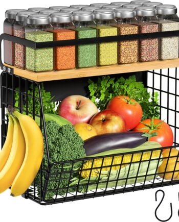 Magnetic Shelf for Fridge with Wood Lid, Fruit Potato and Onion Storage Bins, Pantry Organizers & Storage, Large Container Magnetic Spice Rack for Refrigerator, Kitchen Counter, Cabinet
