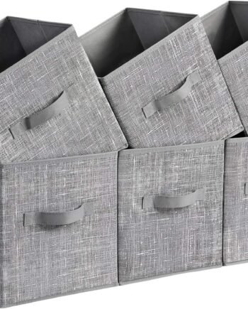 Storage Cubes, 11-Inch Non-Woven Fabric Bins with Double Handles, Set of 6, Closet Organizers for Shelves, Foldable, for Clothes, Cattail Gray