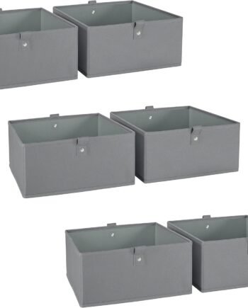 Kids 6pc Folding Storage Bins Set - 10.5”W x 5”H Fabric Boxes with Handles for Closet Organizers & Storage - Gray Cube Storage Organizer for Toys, Clothes & Crafts
