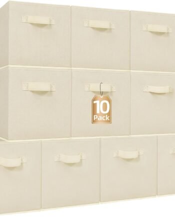 Storage Cubes, 11 Inch Collapsible Storage Bins with Handles, 10 Pack Fabric Foldable Bins for Organization, Durable Storage Bins for Closet, Shelves, Offices, Toys, 10-Pack Beige