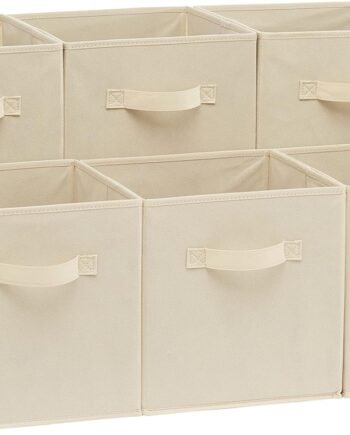 Collapsible Fabric Storage Cubes Organizer with Handles, Sturdy, Beige, 10.5-x-10.5-x-11-inch, Pack of 6
