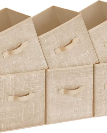 Storage Cubes, 11-Inch Non-Woven Fabric Bins with Double Handles, Set of 6, Closet Organizers for Shelves, Foldable, for Clothes, Sand Beige