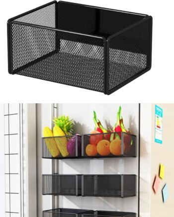 Magnetic Basket Organizer Holder for Fridge Magnetic Storage Bin Box Containers for Refrigerator Whiteboard Classroom (Small, Black)