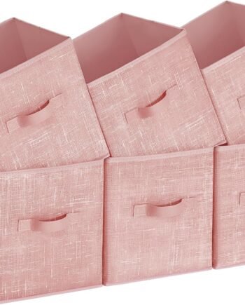 Storage Cubes, 11-Inch Non-Woven Fabric Bins with Double Handles, Set of 6, Closet Organizers for Shelves, Foldable, for Clothes, Jelly Pink