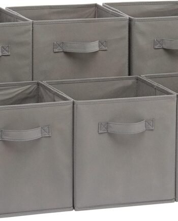 Collapsible Fabric Storage Cubes Organizer with Handles, Sturdy, Gray, 10.5-x-10.5-x-11-inch, Pack of 6